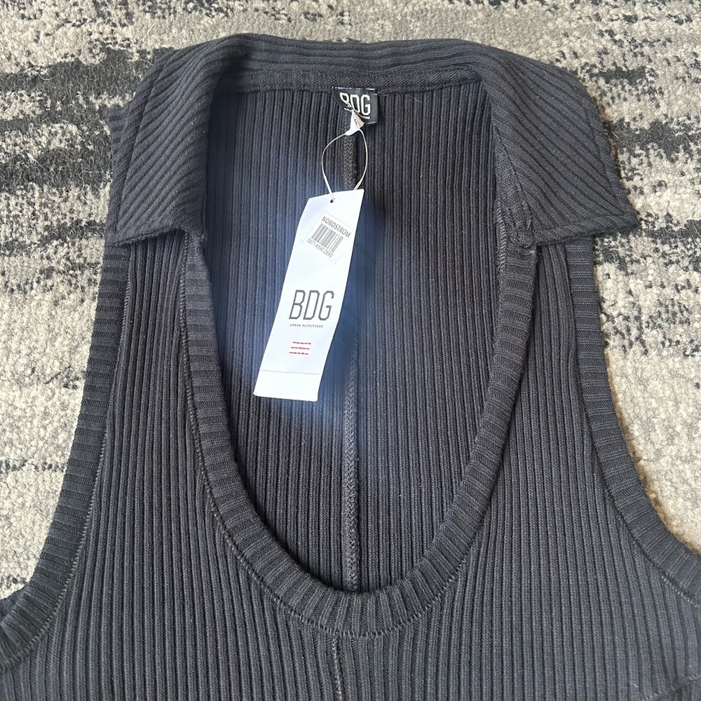 NWT URBAN OUTFITTERS BDG Ann Marie Ribbed Deep V-Neck Collared Mini Dress - Picture 12 of 14